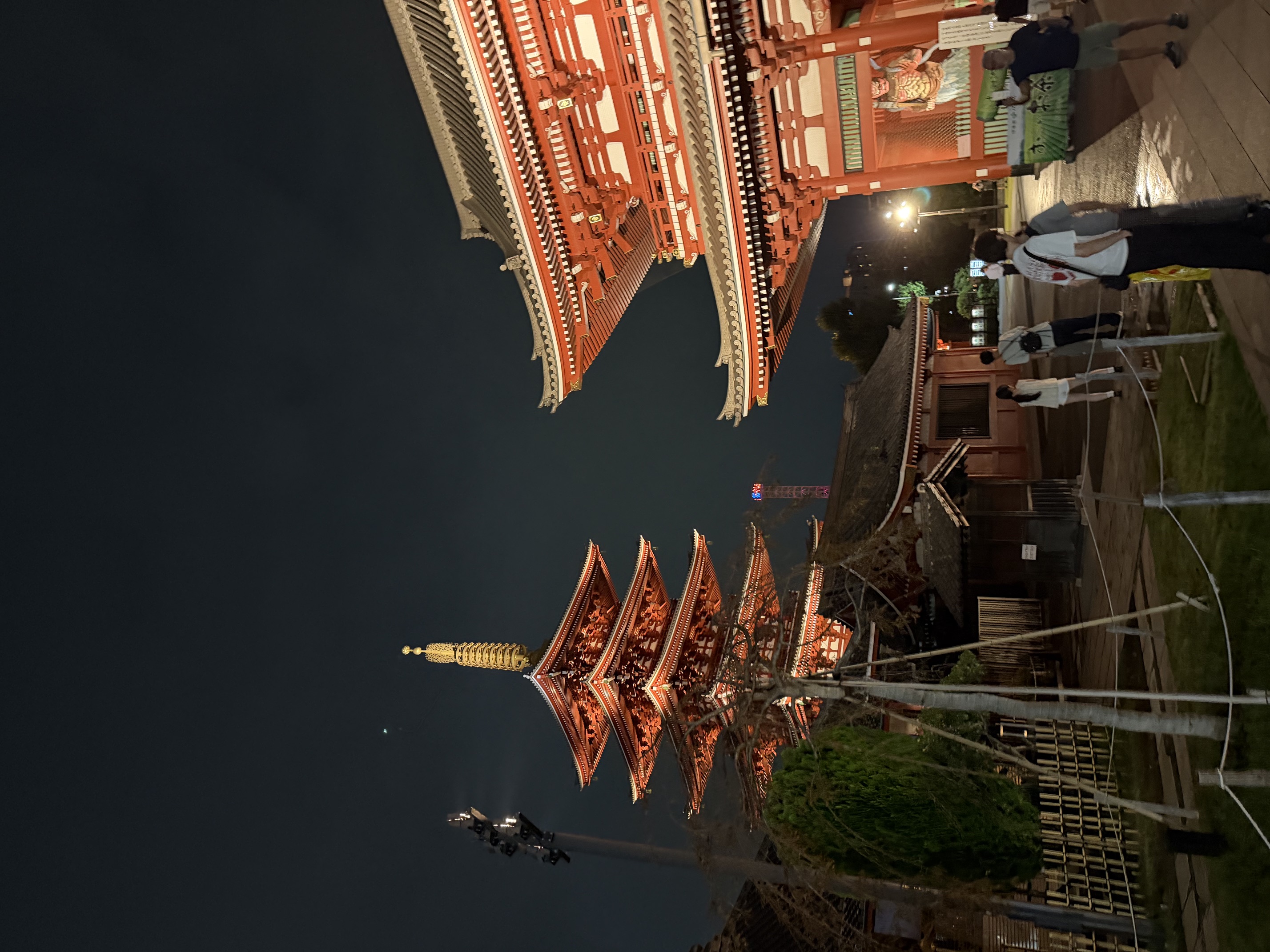 Five-story pagoda and temple gate in Asakusa at night